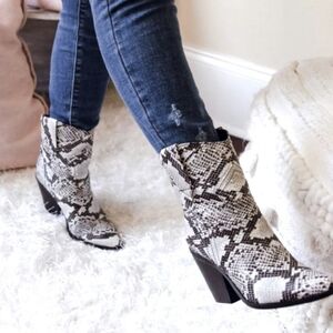 Black and White Faux Snakeskin Heeled Ankle  Boots -From Paris!